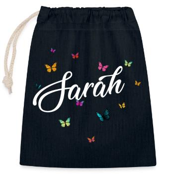 SARAH - Nom de fille avec des papillons colorés - Sac cadeau en coton avec cordon (25 x 30 cm) - bleu marine - Devant