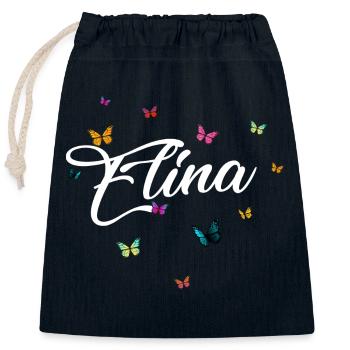 ELINA - Girl Name with Colorful Butterflies - Closable cotton gift bag (25x30cm) - navy - Front