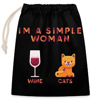 Im a simple Woman, Cats Wine, Katze - Verschließbarer Geschenkbeutel aus Baumwolle (25x30cm) - Schwarz - Vorne