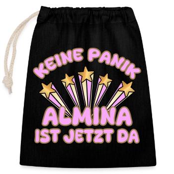 Almina comme nom de femme - Sac cadeau en coton avec cordon (25 x 30 cm) - noir - Devant