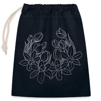 Fleurs printanières blanches - Sac cadeau en coton avec cordon (25 x 30 cm) - bleu marine - Devant