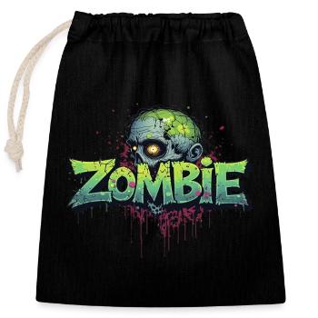 Zombie head - Closable cotton gift bag (25x30cm) - black - Front