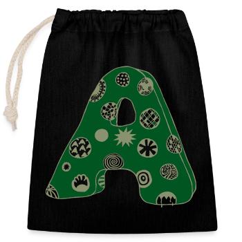 Letter A with character in green - Closable cotton gift bag (25x30cm) - black - Front