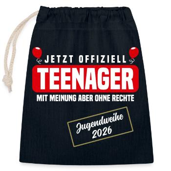 Jugendweihe 2026 - Verschließbarer Geschenkbeutel aus Baumwolle (25x30cm) - Navy - Vorne