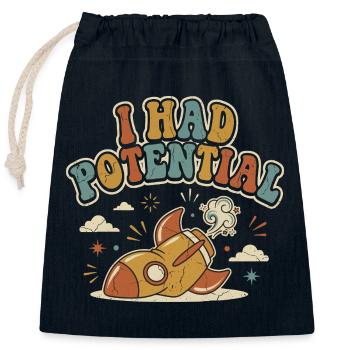 J'avais du Potentiel Fusée Humour Retro - Sac cadeau en coton avec cordon (25 x 30 cm) - bleu marine - Devant