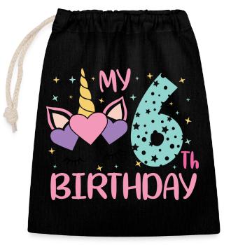 6.Anniversaire Visage de Licorne - Sac cadeau en coton avec cordon (25 x 30 cm) - noir - Devant