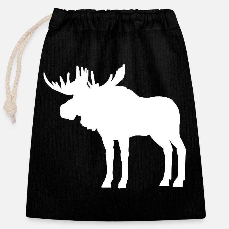 Moose Silhouette - Closable cotton gift bag (25x30cm) - black