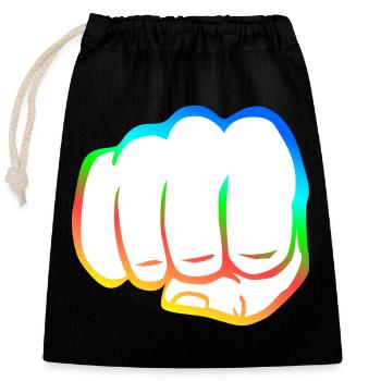 Clenched fist colorful fist bump cool logo symbol - Closable cotton gift bag (25x30cm) - black - Front