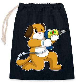 Hund Handwerker Bohrmaschine Handwerk - Verschließbarer Geschenkbeutel aus Baumwolle (25x30cm) - Navy - Vorne