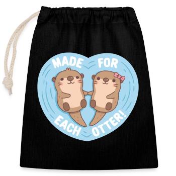 Cute Otters Made For Each Otter Valentines Day - Closable cotton gift bag (25x30cm) - black - Front