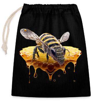 Nid d’abeille - Sac cadeau en coton avec cordon (25 x 30 cm) - noir - Devant