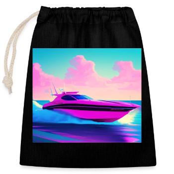 Sport boat retro 80s Miami Vice style - Closable cotton gift bag (25x30cm) - black - Front