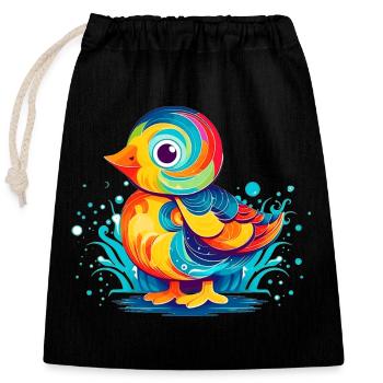 Bunte kleine Ente als Vogel für Kinder - Verschließbarer Geschenkbeutel aus Baumwolle (25x30cm) - Schwarz - Vorne