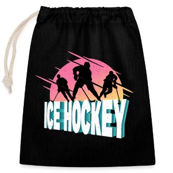 Eishockey Spieler Sport Fan Team Vintage Retro - Verschließbarer Geschenkbeutel aus Baumwolle (25x30cm) - Schwarz - Vorne