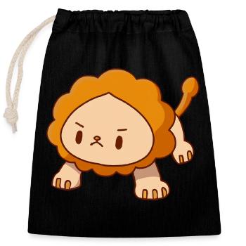 lion pushups push-ups kawaii angry - Closable cotton gift bag (25x30cm) - black - Front