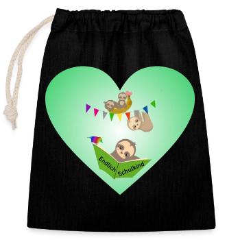 Schulkind Herz süsse Faultiere - Verschließbarer Geschenkbeutel aus Baumwolle (25x30cm) - Schwarz - Vorne