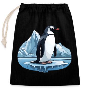 Les pingouins, les habitants de l’Antarctique - Sac cadeau en coton avec cordon (25 x 30 cm) - noir - Devant