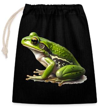 The frog is perfectly camouflaged in the green grass - Closable cotton gift bag (25x30cm) - black - Front