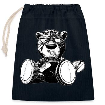 Creepy Teddy Black&White - Verschließbarer Geschenkbeutel aus Baumwolle (25x30cm) - Navy - Vorne