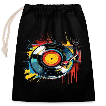Disque Vinyle LP Platine Rétro - Sac cadeau en coton avec cordon (25 x 30 cm) - noir - Devant