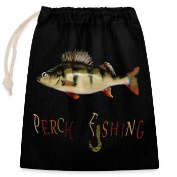Barsch Angler - Verschließbarer Geschenkbeutel aus Baumwolle (25x30cm) - Schwarz - Vorne