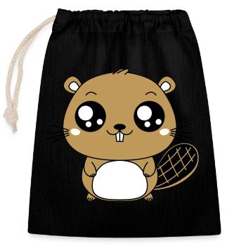 Castor mignon - Sac cadeau en coton avec cordon (25 x 30 cm) - noir - Devant