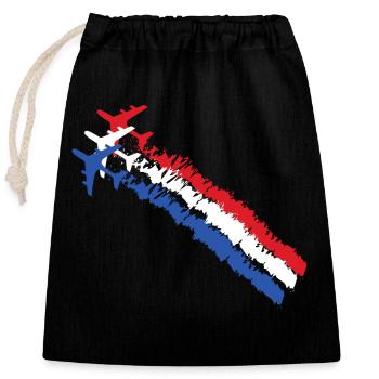 French flag blue white red aircraft army - Closable cotton gift bag (25x30cm) - black - Front