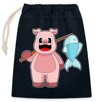 Schwein Angler Fisch Angeln - Verschließbarer Geschenkbeutel aus Baumwolle (25x30cm) - Navy - Vorne