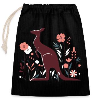 Florales Känguru - Verschließbarer Geschenkbeutel aus Baumwolle (25x30cm) - Schwarz - Vorne