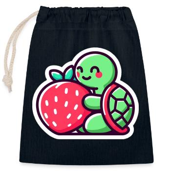 Cute Turtle Hugs a sweet Strawberry - Closable cotton gift bag (25x30cm) - navy - Front