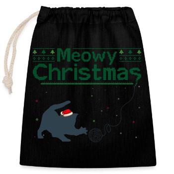 Noël miaou - Adorable chat au chapeau de Père Noël - Sac cadeau en coton avec cordon (25 x 30 cm) - noir - Devant