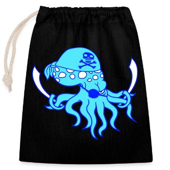 Böser Kraken Pirat Kopffüßer Oktopus Tintenfisch - Verschließbarer Geschenkbeutel aus Baumwolle (25x30cm) - Schwarz - Vorne