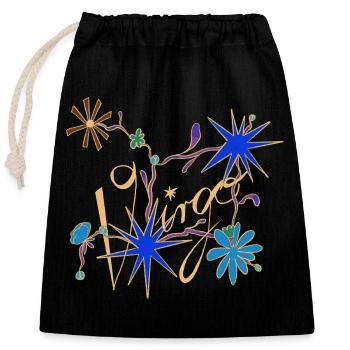 Virgo – Mystical Zodiac Signs and Flowers - Closable cotton gift bag (25x30cm) - black - Front
