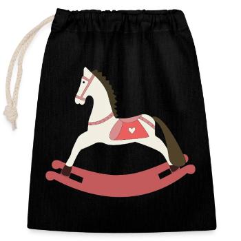 Cheval à bascule - Sac cadeau en coton avec cordon (25 x 30 cm) - noir - Devant
