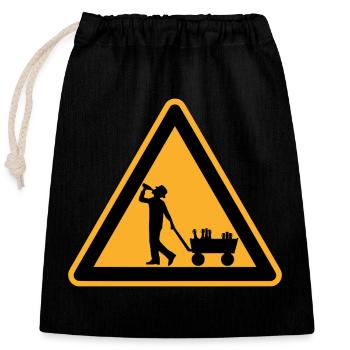 Vatertag Warnschild - Verschließbarer Geschenkbeutel aus Baumwolle (25x30cm) - Schwarz - Vorne