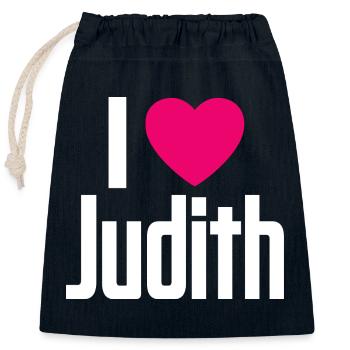 I Love Judith Pinkes Herz Ich liebe Judith - Verschließbarer Geschenkbeutel aus Baumwolle (25x30cm) - Navy - Vorne