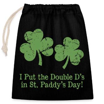 St. Patrick's Day Humor Double D Shamrocks - Verschließbarer Geschenkbeutel aus Baumwolle (25x30cm) - Schwarz - Vorne