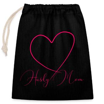 Husky Mom Heart Font Logo - Closable cotton gift bag (25x30cm) - black - Front