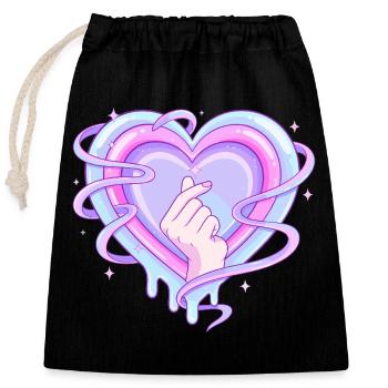 Cœur pastel K Pop Symbole de doigt Amour - Sac cadeau en coton avec cordon (25 x 30 cm) - noir - Devant