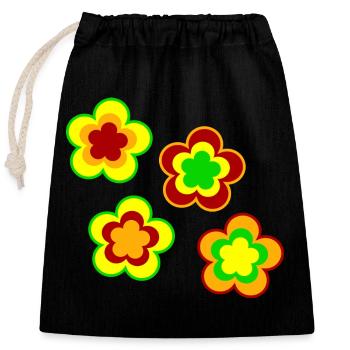 des années 70 motif de fleur - Sac cadeau en coton avec cordon (25 x 30 cm) - noir - Devant