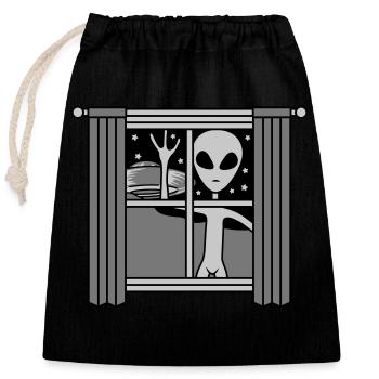 Fenster Ufo Alien nachts - Verschließbarer Geschenkbeutel aus Baumwolle (25x30cm) - Schwarz - Vorne