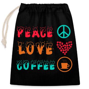 FRIEDEN LIEBE KAFFEE - Verschließbarer Geschenkbeutel aus Baumwolle (25x30cm) - Schwarz - Vorne