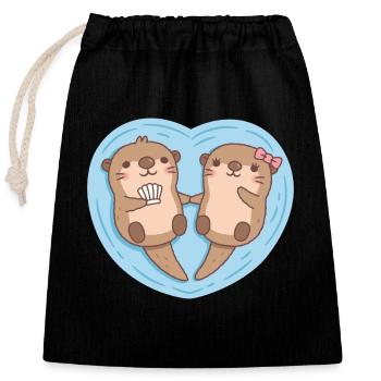 Niedliche Otter halten Pfoten Paar - Verschließbarer Geschenkbeutel aus Baumwolle (25x30cm) - Schwarz - Vorne