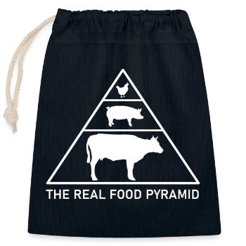 Die wahre Ernährungspyramide - Rind, Schwein, Huhn - Verschließbarer Geschenkbeutel aus Baumwolle (25x30cm) - Navy - Vorne