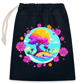 Pink blossom - Closable cotton gift bag (25x30cm) - navy - Front