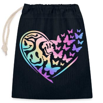 Sourire de cœur et papillons dans l’arc-en-ciel - Sac cadeau en coton avec cordon (25 x 30 cm) - bleu marine - Devant