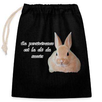Lapin , La persévérance Chez - Sac cadeau en coton avec cordon (25 x 30 cm) - noir - Devant