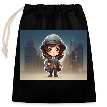 girl with hat - Closable cotton gift bag (25x30cm) - black - Front