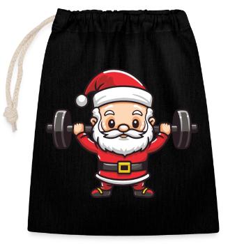 Père Noël haltères gym Noël - Sac cadeau en coton avec cordon (25 x 30 cm) - noir - Devant