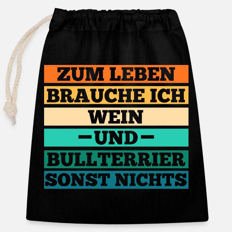 Dog Wine Bull Terrier - Closable cotton gift bag (25x30cm) - black